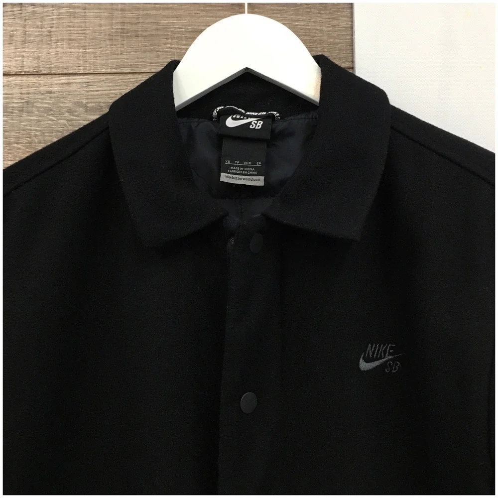 Nike SB Mens Y2K Black Wool Blend Quilted Coaches Jacket Snap Front XS